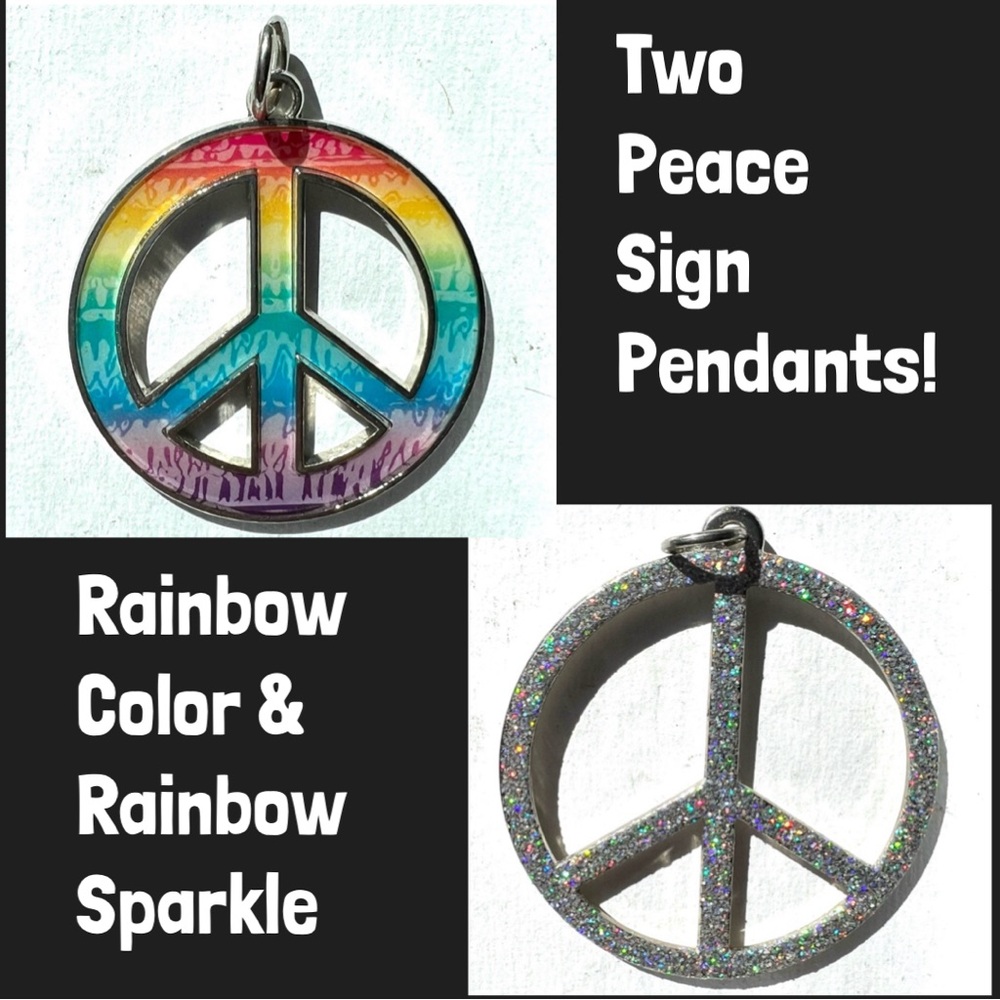 Two Multicolored Rainbow Peace Sign Necklace Pendants